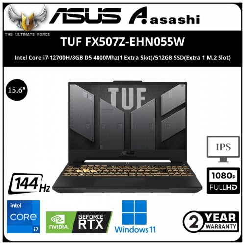Asus TUF FX507Z-EHN055W Gaming Notebook - (Intel Core i7-12700H/8GB D5 4800Mhz(1 Extra Slot)/512GB SSD(Extra 1 M.2 Slot)/15.6