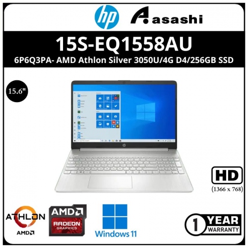HP 15s-eq1558AU Notebook-6P6Q3PA-(AMD Athlon™ Silver 3050U/4G D4/256GB SSD/15.6