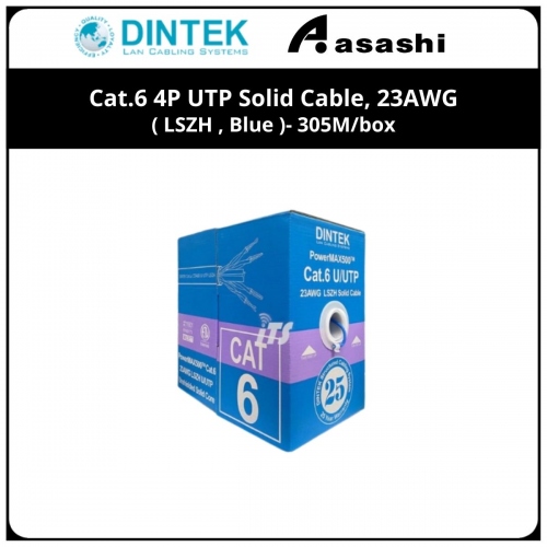 Dintek Cat.6 4P UTP Solid Cable, 23AWG ( LSZH , Blue )- 305M/box