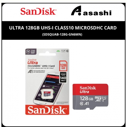 Sandisk (SDSQUAB-128G-GN6MN) Ultra 128GB UHS-I Class10 MicroSDHC Card w/o Adapter - Up to 140MB/s Read Speed