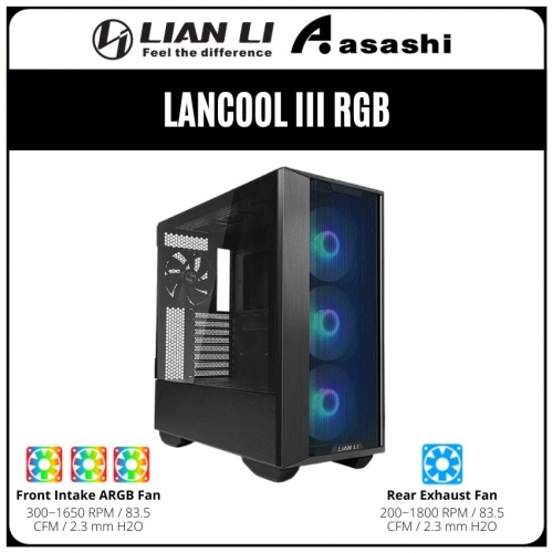 LIAN LI Lancool III RGB (Type-C) Mesh Front ATX Casing (3x 140mm ARGB Fans + 1x Fan) - Black