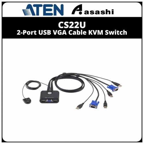 ATEN CS22U 2-Port USB VGA Cable KVM Switch with Remote Port Selector