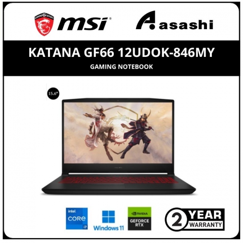 MSI Katana GF66 12UDOK-846MY Gaming Notebook (Intel Core i7-12700H/8G D5 (1 Extra Slot)/512GB SSD/NV RTX3050Ti 4GD6/15.6