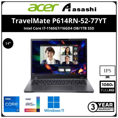 Acer TravelMate P614RN-52-77YT Commercial Notebook-(Intel Core i7-1165G7/16GD4 OB/1TB SSD/No-DVDRW/14