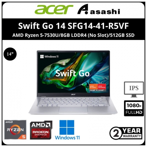 Acer Swift Go 14 SFG14-41-R5VF Ultrabook-(AMD Ryzen 5-7530U/8GB LDDR4 (No Slot)/512GB SSD/AMD Graphic/14
