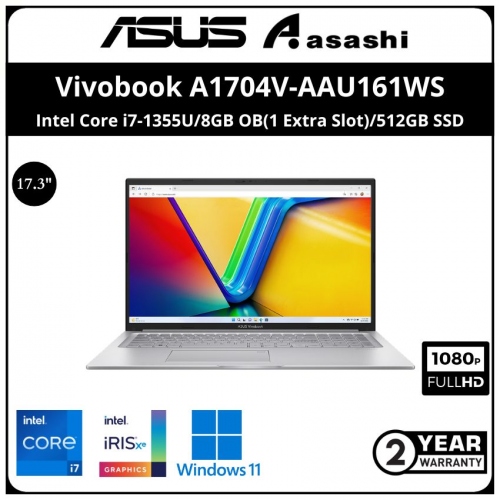 Asus Vivobook A1704V-AAU161WS Notebook - (Intel Core i7-1355U/8GB OB(1 Extra Slot)/512GB SSD/17.3