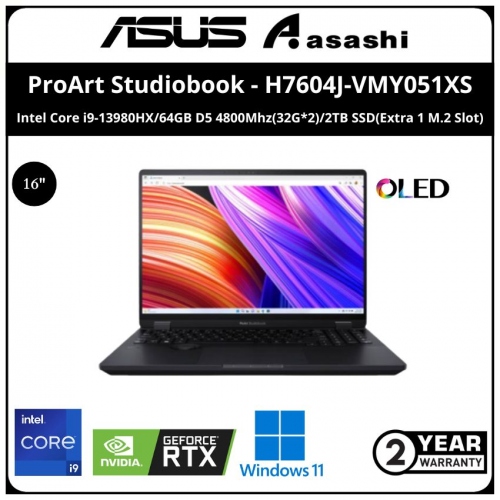Asus ProArt Studiobook-H7604J-VMY051XS-(Intel Core i9-13980HX/64GB D5 4800Mhz(32G*2)/2TB SSD(Extra 1 M.2 Slot)/16