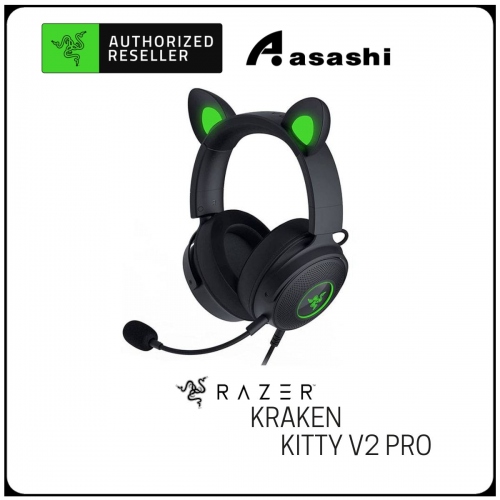 Razer Kraken Kitty V2 Pro - Black (Interchangeable Kitty/Bear/Bunny Ears, Detachable Mic, Chroma RGB, Cosplay Mode)