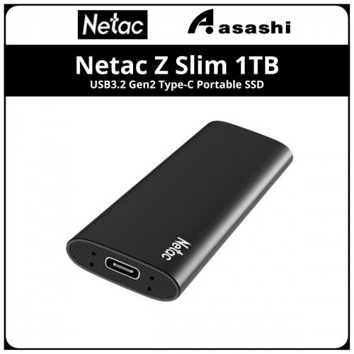 Netac Z Slim 1TB USB3.2 Gen2 Type-C Portable SSD - NT01ZSLIM-001T-32BK (Up to Read Speed:550MB/s, Write Speed 480MB/s