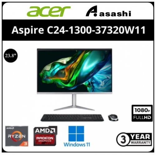 Acer Aspire C24-1300-37320W11 AiO Desktop PC(AMD Ryzen 3-7320U/8GD5 OB(No Slot)/512GB SSD/23.8
