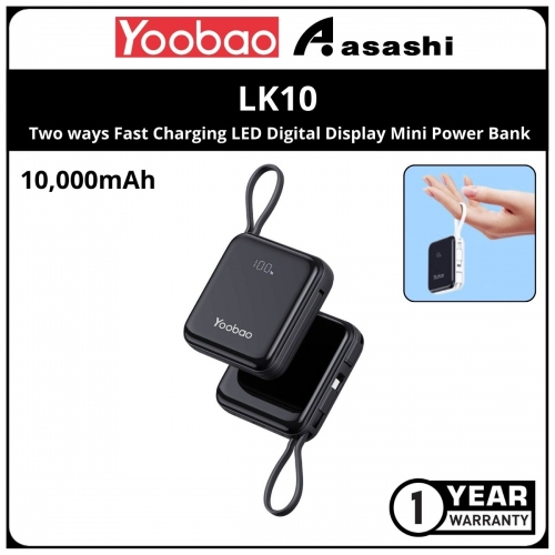 Yoobao LK10 10000mAh PD 20W SCP 22.5W Two ways Fast Charging LED Digital Display Mini Power Bank -Black (1 yrs Limited Hardware Warranty)