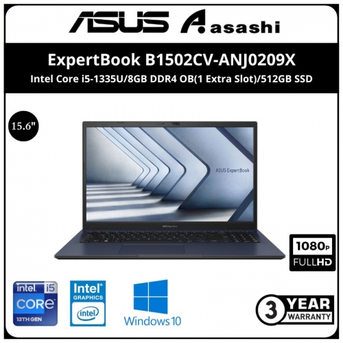 Asus ExpertBook B1502CV-ANJ0209X Commercial Notebook (Intel Core i5-1335U/8GB DDR4 OB(1 Extra Slot)/512GB SSD/15.6