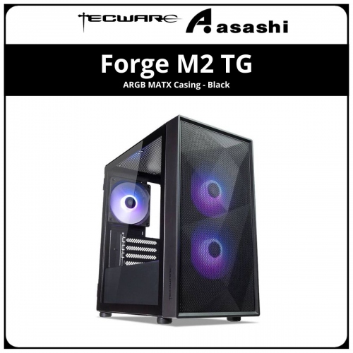 Tecware Forge M2 TG ARGB MATX Casing - Black (3x ARGB Fan)