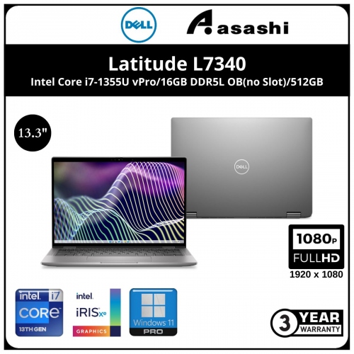 Dell Latitude L7340-i76516G-512-W11 Commercial Notebook-(Intel Core i7-1355U vPro/16GB DDR5L OB(no Slot)/512GB SSD/13.3