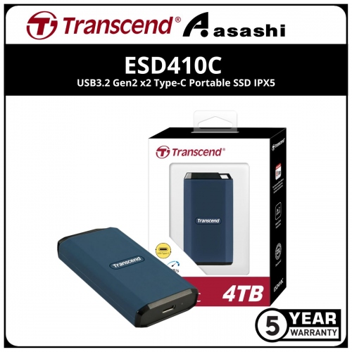 Transcend ESD410C 4TB USB3.2 Gen2 x2 Type-C Portable SSD IPX5 - TS4TESD410C (Up to 2000MB/s Read Speed,2000MB/s Write Speed)