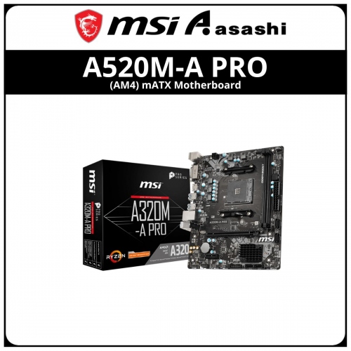 MSI A520M-A PRO DDR4 (AM4) mATX Motherboard (DVI-D,HDMI, M.2)