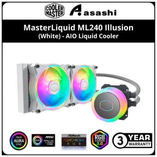 Cooler Master MasterLiquid ML240 Illusion (WHITE) AIO Liquid Cooler - 3 Years Warranty (incl. ARGB Controller)