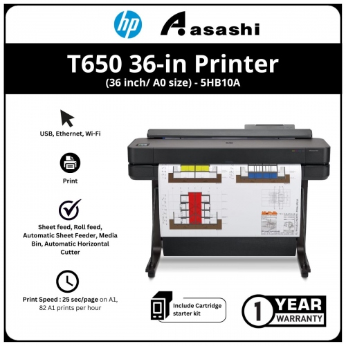 HP DesignJet T650 36-in Printer (36 inch/ A0 size)