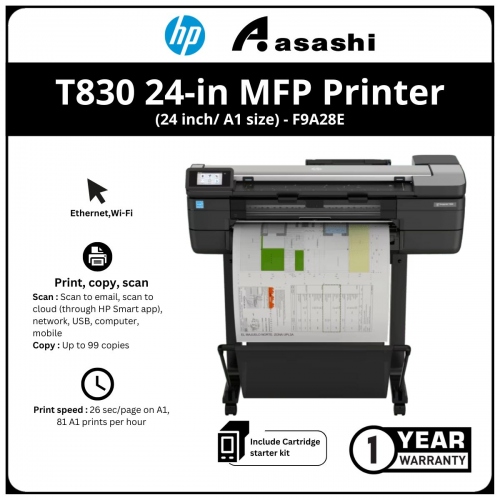 HP DesignJet T830 24-in MFP Printer (24 inch/ A1 size)