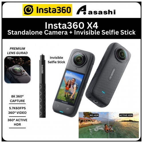Insta360 X4 Standalone Camera + Invisible Selfie Stick (CINSABMA/B)