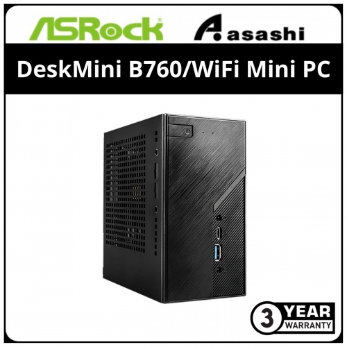 ASRock DeskMini B760/WiFi Mini PC - (Intel 12th 14th Gen/2x DDR4 slot (Max.64GB)/2x M.2/2x SATA/Wifi AC+BT/DP+HDMI+D-Sub/ 3Y)