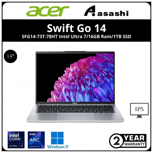 Acer Swift Go 14 Touch SFG14-73T-78HT Ultrabook-(ntel® Core™ Ultra 7 processor 155H/16GB LDDR5X (No Slot)/1TB SSD/Intel® ARC™ Graphics/14
