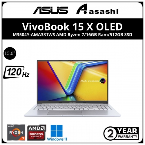 Asus Vivobook 15X OLED Notebook-M3504Y-AMA331WS-(AMD Ryzen 7-7730U/16GB DDR4(8GB OB+8GB) /512GB SSD/15.6