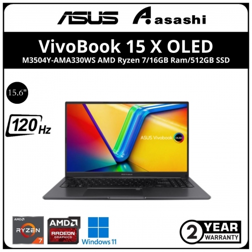 Asus Vivobook 15X OLED Notebook-M3504Y-AMA330WS-(AMD Ryzen 7-7730U/16GB DDR4(8GB OB+8GB) /512GB SSD/15.6