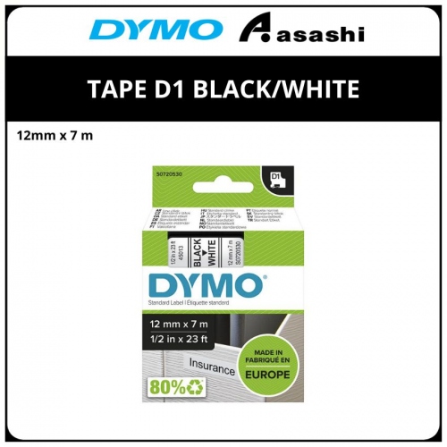 DYMO TAPE 12X7 BLACK/WHITE 12MM (720530)