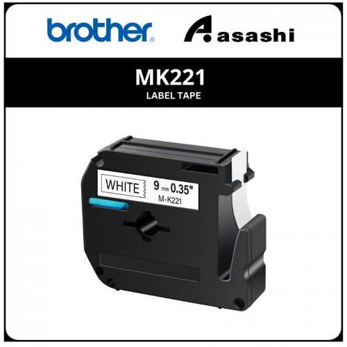BROTHER MK221 9mm BLACK ON WHITE LABEL TAPE