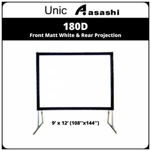 Unic 180D 9’ x 12’ (108''x144'') w/ Front Matt White & Rear Projection Material in Heavy Duty Carrying Case Fast Fold