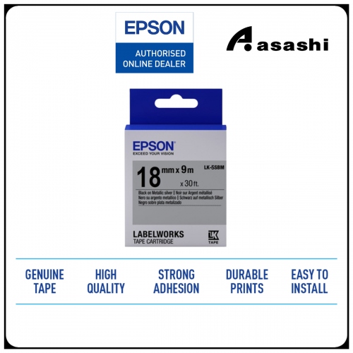 Epson LK-5SBM LabelWorks Tape - 18mm Black on Silver Tape (C53S626608)