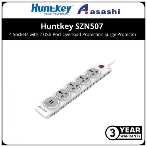 Huntkey SZN507 4 Sockets with 2 USB Port Overload Protection Surge Protector (3 yrs Limited Hardware Warranty)