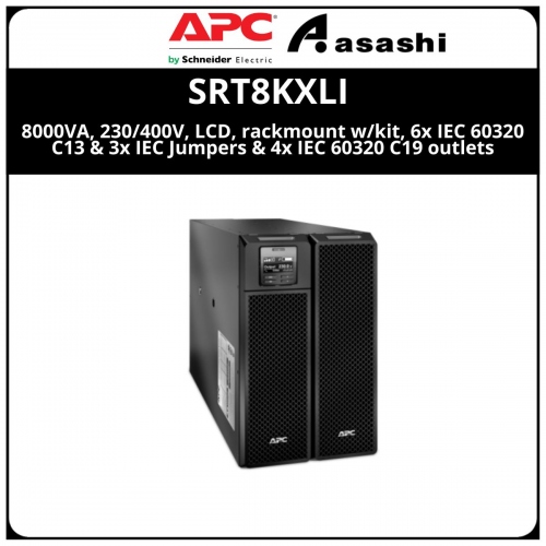 APC Smart-UPS SRT SRT8KXLI 8000VA, 230/400V, LCD, rackmount w/kit, 6x IEC 60320 C13 & 3x IEC Jumpers & 4x IEC 60320 C19 outlets