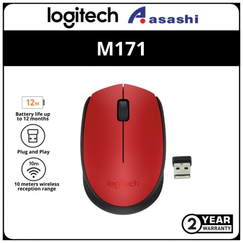 Logitech M171-Red Wireless Optical Mouse (1 yrs Limited Hardware Warranty)