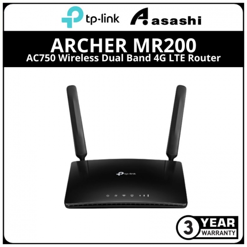 Tp-Link Archer MR200 AC750 Wireless Dual Band 4G LTE Router, build-in 4G LTE modem