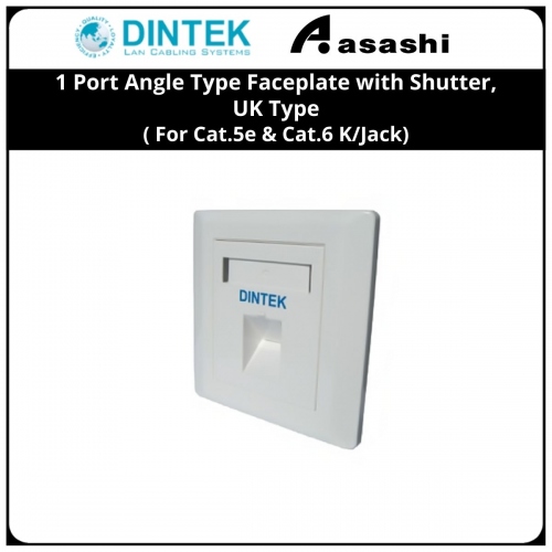 Dintek 1 Port Angle Type Faceplate with Shutter, UK Type (For Cat.5e & Cat.6 K/Jack) 1303-12032