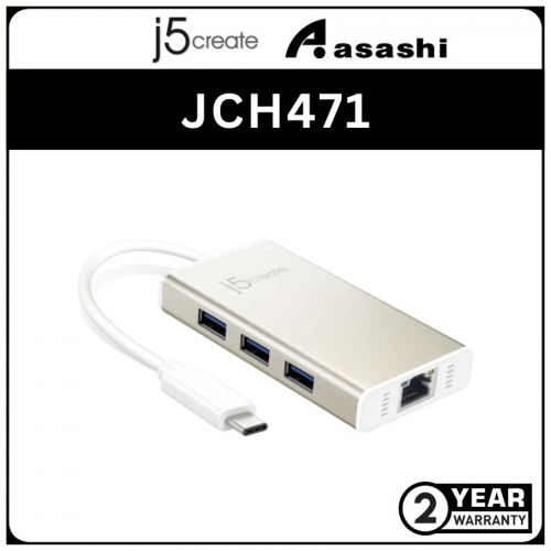 J5Create JCH471 Type C to GigaLAN & USB3.0 Hub Adapter (2 yrs Limited Hardware Warranty)