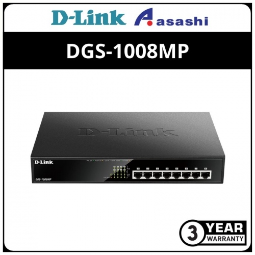 D-Link Dgs-1008mp 8 Port 10/100/1000Mbps Gigabit Unmanaged Switch With 8 Port Support POE with 140Watts