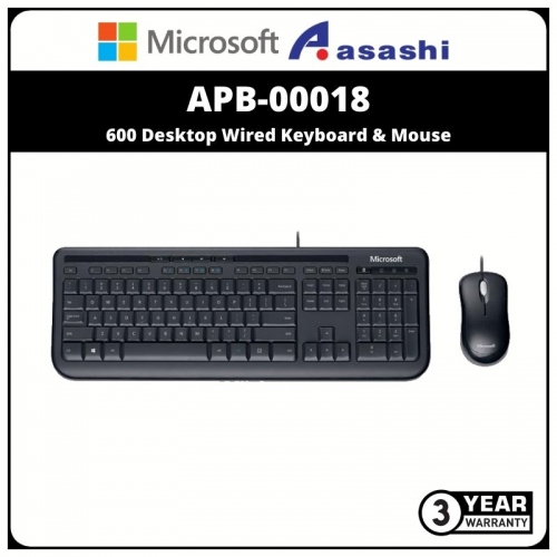 Microsoft APB-00018 600 Desktop Wired Keyboard & Mouse Combo (3 yrs Limited Hardware Warranty)