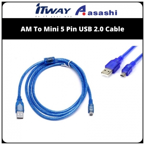 ITWAY (US02556) AM To Mini 5 Pin USB 2.0 Cable-1.0m (1 week Limited Hardware Warranty)