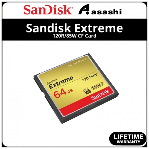 Sandisk Extreme 64GB VPG-20 CF Card - Up to 120MB/s Read Speed, 85MB/s Write (SDCFXSB-064G-G46)