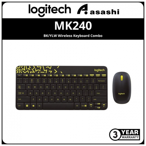 Logitech MK240-BK/YLW Wireless Keyboard Combo With Nano Dongle (3 yrs Limited Hardware Warranty)