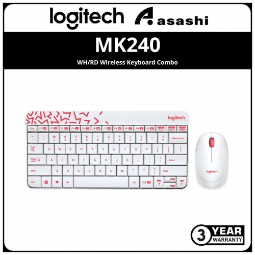 Logitech MK240-WH/RD Wireless Keyboard Combo with Nano Dongle (3 yrs Limited Hardware Warranty)