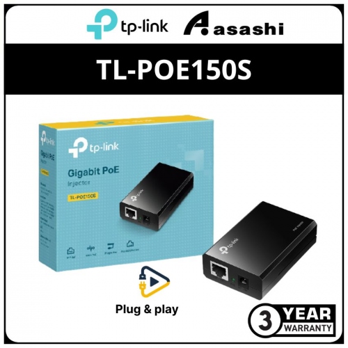 Tp-Link Tl-Poe150s Poe Injector (1× Gigabit PoE Port, 1× Gigabit Non-PoE Port, 802.3af Compliant, Data and Power Carried over The Same Cable Up to 100 Meters, Plastic Case, Pocket Size)