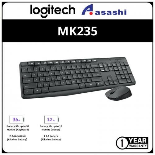 Logitech MK235-Grey Wireless Keyboard Combo (1 yrs Limited Hardware Warranty)
