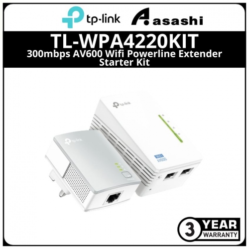 Tp-Link Tl-Wpa4220kit 300mbps AV600 Wifi Powerline Extender Starter Kit