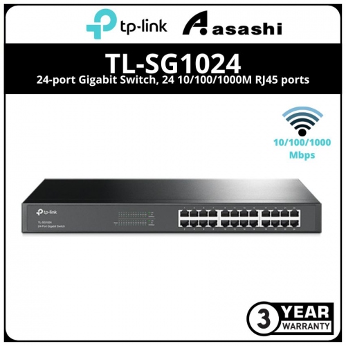 TP-LINK TL-SG1024 24-port Gigabit Switch, 24 10/100/1000M RJ45 ports, 1U 19-inch rack-mountable steel case