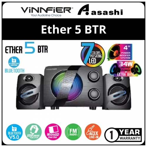 Vinnfier Ether 5 BTR Speaker with FM/Bluetooth/USB port/SD Card (1 yrs Limited Hardware Warranty)