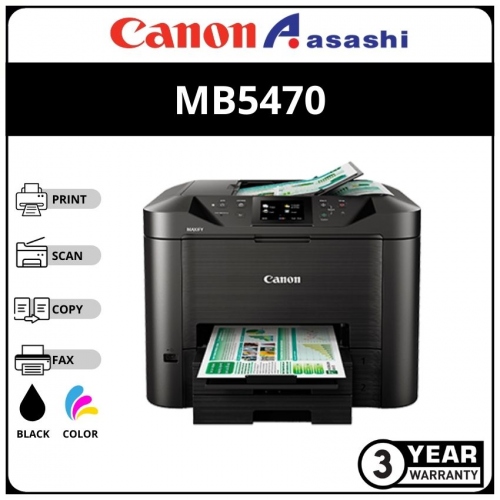 Canon MAXIFY MB5470 AIO Inkjet Printer (A4, Print, Scan, Copy, Fax, WiFi, Wired LAN, USB Flash Memory/3 years On-site Warranty without online registration)